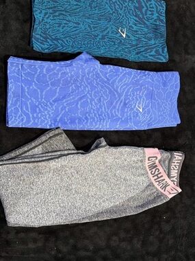 Gymshark Teal, Cobalt Blue, and Gray Activewear Set